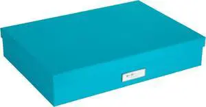 Bigso Box of Sweden Sverker Fiberboard Legal and Art Storage Box | Scrapbook Storage Box for Loose Paper | Durable Document Boxes with Lid and Metal Label Holder | 17.1 x 12.2 x 3.3 | Turquoise