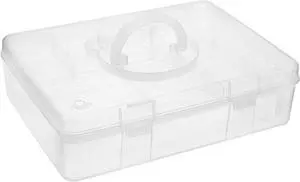 BTSKY 2-Tier Cute Bear Storage Box with Removable Divided Tray Portable Clear Plastic Art Craft Supply Organizer Stackable Home Office Supplies Storage Container for Pens Notes A4 papers etc (Clear)
