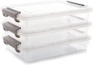 Citylife 3 PCS Plastic Storage Bins with Latching Lids Portable Project Case Clear File Box Stackable Storage Containers for Organizing A4 Paper, Photo, Document, Scrapbook