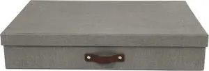 Bigso Sverker Canvas Fiberboard Legal and Art Storage Box | Scrapbook Storage Box for Loose Papers and More | Durable Document Boxes with Lid and Leather Handle | 17.1 x 12.2 x 3.3 | Grey