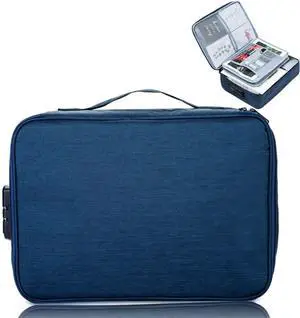A4 Letter Size Document Organizer with Password Lock, Portable File Holder with 2 Separators Multi-Function Document Storage Bag for Laptop, Contracts, passports, certificates(Navy Blue)