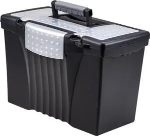 Storex Legal File Box with Organizer Lid  Plastic Office File Storage Box for Letter and Legal Hanging Folders, 17.13 x 9.63 x 11 Inches, Black, 1-Count (61510C01C)