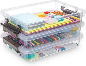 3 PCS Plastic Storage Bins with Lids Portable Project Case Water Resistant Plastic Containers for Organizing Document,A4 Paper,Photo,Letter,Scrapbook