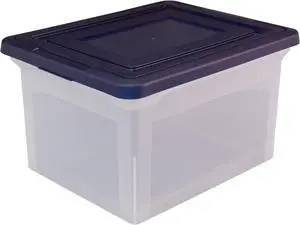 Office Depot Stackable File Tote Box, Letter/Legal Size, 10 13/16in.H x 14 1/8in.W x 18in.D, Blue/Clear, 170007