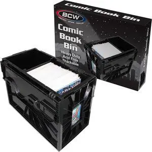 BCW Comic Bin, Black - Holds 150 Comics, Acid Free Storage and Organizer, Heavy Duty Plastic, Stackable, Includes Partition