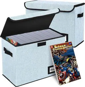 2 Pack Comic Book Storage Box, Comic Protector Organizer, 15.8" X 7.8" X 11.8", Collapsible Comic Short Box, Holds 160-180 Comic Book Container Holder Shelf Bin (Blue)