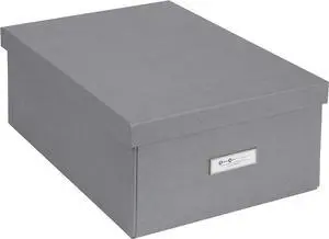 Bigso Box of Sweden Katia Collapsible Storage Box with Labelframe for Easy Identification - Simple Assembly without Tools - Decorative Storage Boxes with Lids - 11.3in x 15.4in x 6.4in - Grey