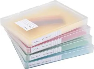4 Pack A4 File Portable Paper Organizer Boxes for 8.5" x 11" Letter Paper, Thick Scrapbook Storage Box, Art Supply Craft Organizers Board Game Organization