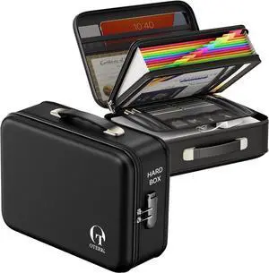 Oterri Fireproof Document Box,Hard Case Safe box with Lock,Upgraded 8 Layers Large File Organizer,Water Resistant Safe for Important Documents, Certificates, Laptop, Passports - File Box in Black