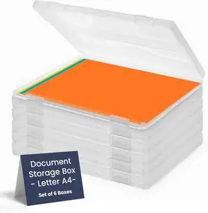 Bins & Things JTJ Sourcing - Plastic Storage Box for A4 Paper - Document Magazine Paper Protector - Portable Project Sleeves - Document Organizer - (Set of 6)