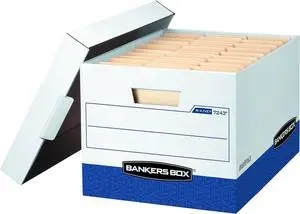 Bankers Box 20 Pack R-KIVE Heavy-Duty File Storage Boxes, FastFold, Lift-Off Lid, Letter, White/Blue