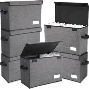 Chuangdi 6 Pcs Comic Book Storage Boxes, Back to School Collapsible Comic Short Box Case with Lid, 15.8 x 7.9 x 11.4 Inch Book Bin Container Holds 150 Comics(Charcoal Gray)
