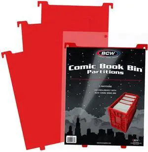 BCW Comic Bin Partitions | Exclusive Organizer for Short and Long Comic Book Bins | Notched, Tabbed, and Structurally Supportive Dividers (Red, 3 Pack)