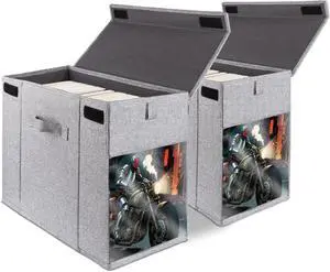 2 Pack Comic Book Storage Box with Lid for Modern Age, Collapsible Magazine Organizer with Clear Window, Holds 150 Comic Books Heavy Duty Case Container Holder, Grey