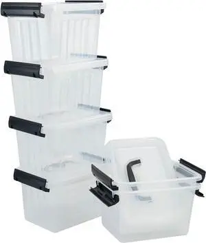 6-Pack 3 L Small Box with Lid, Plastic Clear Storage Bins with Handles
