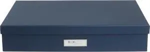 Bigso Sverker Canvas Fiberboard Legal and Art Storage Box | Scrapbook Storage Box for Loose Papers and More | Durable Document Boxes with Lid and Leather Handle | 17.1 x 12.2 x 3.3 | Blue