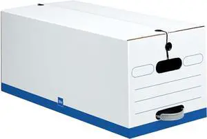 Office Depot® Brand Quick Set-Up Storage Boxes With String & Button Closure, Letter, 24" x 12" x 10", 60% Recycled, White/Blue, Pack Of 12