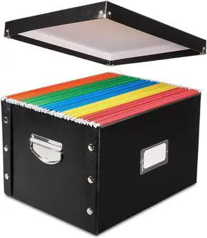 Snap-N-Store File Storage Box & Organizer - 1 Pack - 16.125 x 13.125 x 9.875 Inch Letter/Legal Size Portable File Box with Lid for Documents - Back To School Supplies for Students - Glossy Black