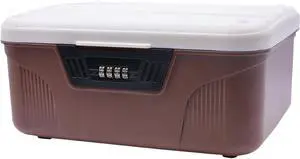 AnRui 4.2 Gallon School Storage File Boxes Portable Safe Box with Lock, Plastic Lockable Storage Container Bin, Password Storage Organizer Locking Box (Brown)
