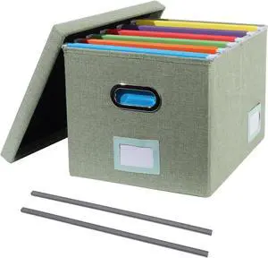 Portable File Organizer Box with Lid, Office Document Storage with Multi-Label Slots, Fits Letter/Legal Size Files, Lightweight and Stackable (Light Green)