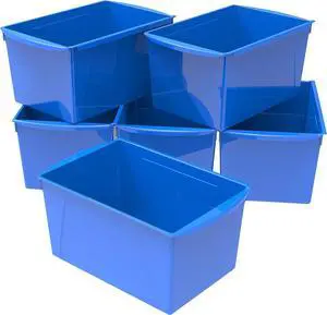 Storex Extra-Large Book Bin, Interlocking Plastic Organizer for Home, Office and Classroom, Blue, (71135U06C) (Pack of 6)