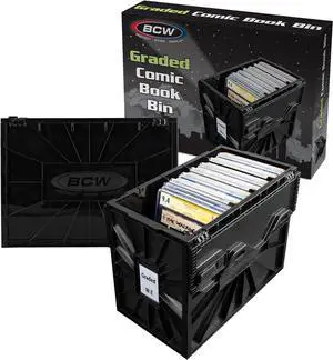 BCW Graded Comic Book Bin with Partition  Black (2 Pack) | Holds 30 Graded Comics | Stackable Comic Book Box Storage for CGC, CBCS & Slabs