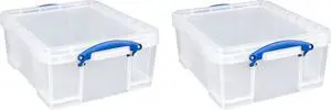 Really Useful Box 2 Pack 17L Plastic Storage Bins with Snap Lids and Clip Lock, Clear
