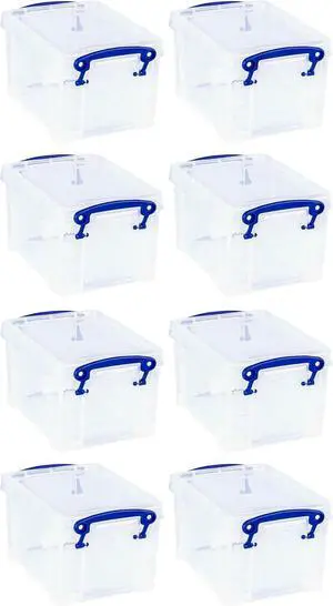 Really Useful Box 1.6 Liters Storage Container w/Snap Lid and Clip Lock Handle for Lidded Home and Item Storage Bins, Clear, 8 Pack