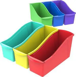 Storex Large Book Bin, Interlocking Plastic Organizer for Home, Office and Classroom, Assorted Colors, 6-Pack (70110U06C)