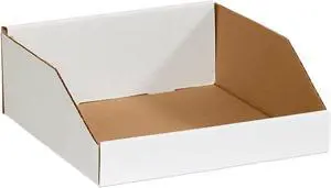 AVIDITI Corrugated Cardboard Storage Bins Holder 12" x 12" x 4.5" (50 Pack), Open Top Durable and Ideal for Organizing Parts Bin Work Areas Packing Moving and Storage - White, 50 Pack