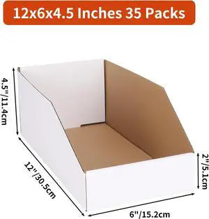 ZBEIVAN Cardboard Storage Bins Boxes 35 Packs 12x6x4.5 Inches, Easy Assembly Pantry Organizer Bins for Shelf, White