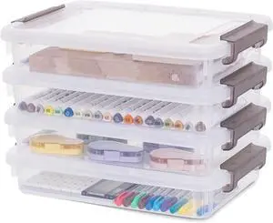 Citylife 4PCS Plastic Storage Bins with Organizer Tray, Stackable Clear File Box, Versatile Craft Storage for Office, Kitchen, Bathroom and School Supplies, 24-pack