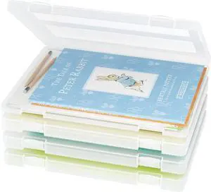 iBune 4-Pack A4 Plastic Paper Organizer Box, Scrapbook Storage for 8.5 x 11 Letter Papers, Portable Document Holder, Photo Storage Box Sticker Art Supplies Organizers, 12.2 x 8.9 x 0.7 Inner Size