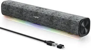 SOULION R100 Bluetooth Computer Speakers with Dynamic LED Light, USB Plug & Play PC Speakers with Switch Button, Clearly Sound Soundbar for Desktop Laptop Monitor(USB-C to USB Adapter Included)