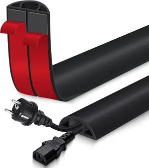 Floor Cord Cover for Wires on Floor Self Adhesive Cord Hider Floor Cable Management Wire Covers for Cords Protector Prevent Cable Trips Cord Cavity W 0.47" x H 0.27", Black, 3.3Ft