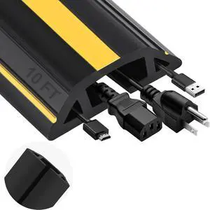 MYFAMIREA 10FT Floor Cord Cover Heavy Duty Cable Cover Protector with 3 Channels Extension PVC Floor Wire Cover Outdoor Cord Hider Management Cord Cover for Wire on Floor for Home Office Outdoor