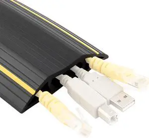 20Ft Floor Cable Cover, Floor Cord Protector 3 Channels Contains Cords, Cables and Wires, Perfect for Office, Home, Workshop, Warehouse, Concert, or Other Outdoor Surroundings (Black)