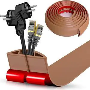 Floor Cord Cover Cavity 0.8"x0.37" Self Adhesive Cord Hider, 10FT Low Profile Cable Management, Extension Strip Protector for Wires, Prevent Cable Trips for Offices, Gyms, ExhibitionsBrown