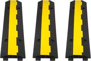 CXRCY Cable Ramp 3 Pack 2 Channel 11000lbs axle Capacity Floor Cord Cable Protector, Rubber Speed Bumps Hose Protector Ramps for Wire/Hose/Pipe Hider Driveway &Outdoor 40x10x2 inch(L x W x H)