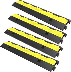 VEVOR Cable Protector Ramp, 4 Packs 2 Channels Rubber Modular Speed Bumps Rated 11000 LBS Load Capacity, Protective Wire Cord Ramp Driveway Rubber Traffic Speed Bumps Hump Cable Protector