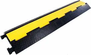 Rubber Cable Ramp Cord Cover Cable Protector Ramps Wire Hose Protective 2 Channel 22000Lbs Load Capacity Traffic Speed Bump for Asphalt Concrete Gravel Driveway Indoor Outdoor, 1 Pack