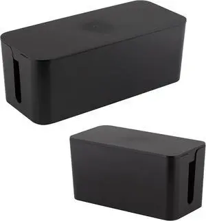 Simplify 2 Pack Cable Organizer Box | Multi-sized | Hidden Storage with Lid | Chargers & Wires | Computer & TV Cords | Black