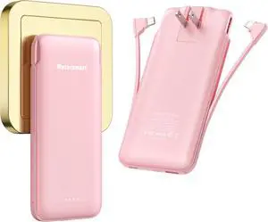 Portable Charger Power Bank with Built-in Cable & AC Plug, 10000mAh Fast USB-C Charger, Slim Mini Battery for iPhone 16/15/14/13/Pro/Max & All USB-C Devices