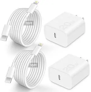 AISNI for i Phone Charger 10 ft Fast Charging 20W PD USB C Wall Charger i-Phone 14 13 Fast Charger Block with 10 Foot Charging Cable Compatible with iP14 Plus/14/13/12/11 Pro Max/XS/Max (2-Pack White)