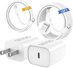 (6ft+10ft) iPhone Charger Fast Charging for iPhone 14 13 12 Fast Charger,20W USB C Wall Charger with Type C to Lightning Cord for i Phone 13/14/12 Pro Max Plus/11,iPad-2Pack