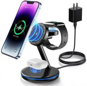 3 in 1 Charging Station for Apple Devices 18W Fast Mag-Safe Charger Stand Magnetic Wireless Charger Station for iPhone 17 16 15 14 13 12 Pro/Pro Max/Plus/Mini AirPods 2/3/Pro iWatch Ultra 2-8 Serials