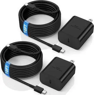 45W Super Fast Charger with Long USB C to C Cable 10ft, Type C Wall Block Plug and Android Phone Charging Cord for Samsung Galaxy S25/S24 Ultra/S23+/S22 Plus/S21/S20/Note 20/10/iPhone 17 16 15 Pro Max