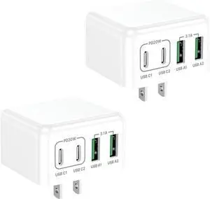 [2-Pack] USB C Charger Block, USB C Wall Charger 40W 4-Port Fast Charging Block PD Power Adapter + QC Wall Plug Multiport Type C Block Cube for iPhone 15 14 13 12 11 Pro Max XR XS 8 7, Samsung