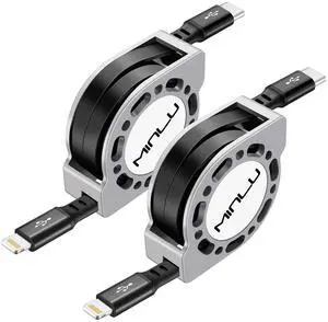 USB Type C to Lightning Cable 4Ft 2Pack, Retractable iPhone Charger Fast Charging for Retractable Car USBC iPhone Cord for iPhone14/13/12/11 Pro Max/XS/XR/X/iPad/CarPlay