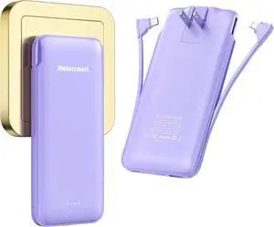 Portable Charger Power Bank with Built-in Cable & AC Plug, 10000mAh Fast USB-C Charger, Slim Mini Battery for iPhone 16/15/14/13/Pro/Max & All USB-C Devices